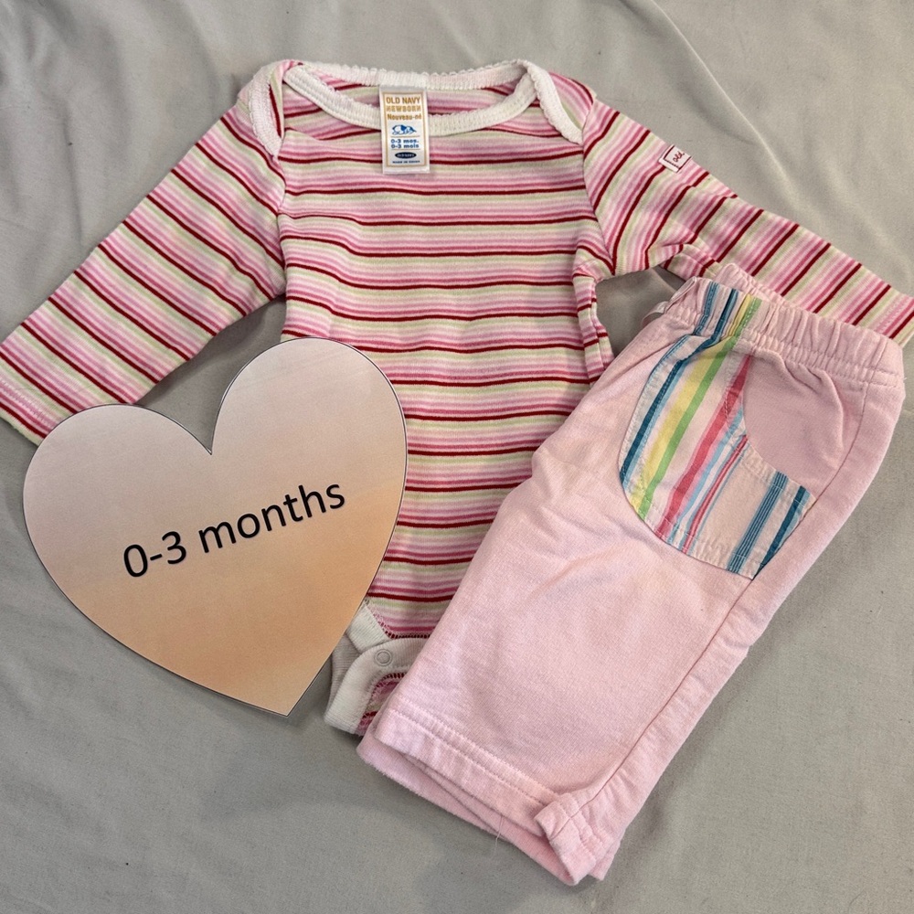 Old Navy Pink and White Striped Newborn 2-piece set